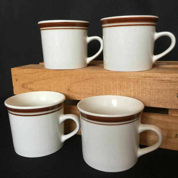 Brickoven Stoneware Coffee Mug Tea Cup Ivory Brown Stripe Vintage Lot of 4 - Picture 6 of 6